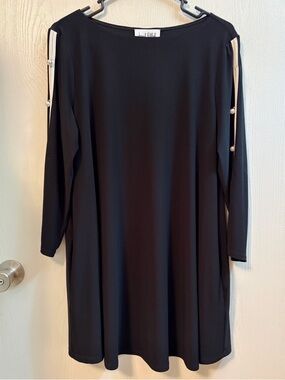 Joseph Ribkoff Black Pearl Slit 3/4 Sleeve Side Pocket Tunic Dress Size 12